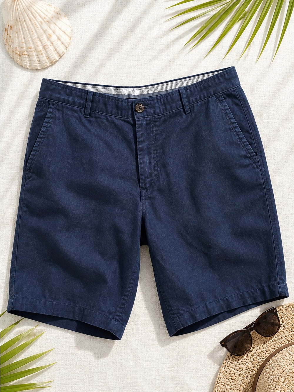Fat Face Linen Shorts Men's 38 Navy Classic Fit Flat Front Casual Summer Coastal